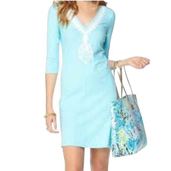Lilly Pulitzer Tidewater Tunic Dress 3/4 Sleeve Embroidered VNeck Size XS - Picture 1 of 8